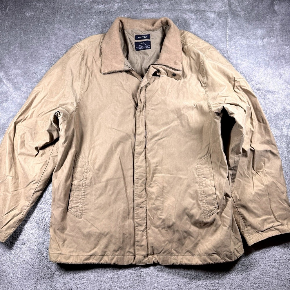 Nautica Men's‎ Khaki Jacket XXL Full Zip Lightweight Lined Casual Coat